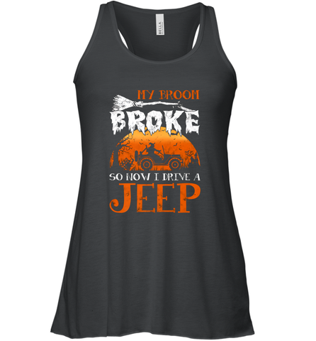 My Broom Broke So Now I Drive A Jeep Funny Witch Halloween Women's Racerback Tank Women's Racerback Tank / Black / XS Women's Racerback Tank - HHHstores