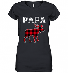 Papa Moose Red Plaid Christmas Pajama Women's V-Neck T-Shirt