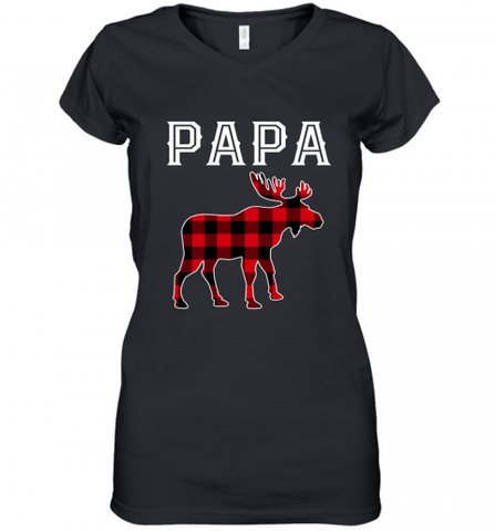 Papa Moose Red Plaid Christmas Pajama Women's V-Neck T-Shirt Women's V-Neck T-Shirt / Black / S Women's V-Neck T-Shirt - HHHstores