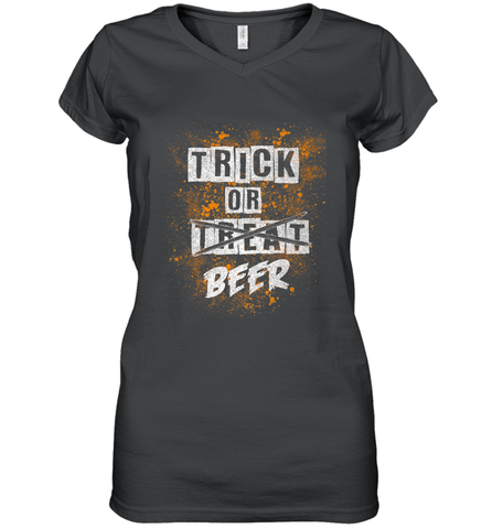 Trick or Beer Funny Halloween Trick or Treat Women's V-Neck T-Shirt Women's V-Neck T-Shirt / Black / S Women's V-Neck T-Shirt - HHHstores