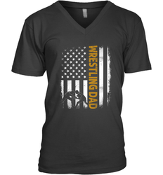 Wrestling Dad Tshirt American Flag 4th Of July Fathers Day Men's V-Neck