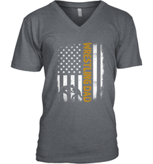 Wrestling Dad Tshirt American Flag 4th Of July Fathers Day Men's V-Neck Men's V-Neck - HHHstores