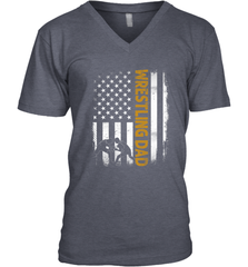 Wrestling Dad Tshirt American Flag 4th Of July Fathers Day Men's V-Neck Men's V-Neck - HHHstores