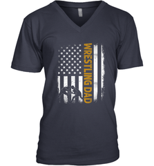 Wrestling Dad Tshirt American Flag 4th Of July Fathers Day Men's V-Neck Men's V-Neck - HHHstores