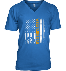 Wrestling Dad Tshirt American Flag 4th Of July Fathers Day Men's V-Neck Men's V-Neck - HHHstores