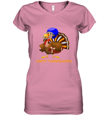 Cool Happy Thanksgiving Football Shirt Gobble Player Turkey Women's V-Neck T-Shirt Women's V-Neck T-Shirt - HHHstores