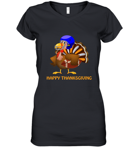 Cool Happy Thanksgiving Football Shirt Gobble Player Turkey Women's V-Neck T-Shirt Women's V-Neck T-Shirt / Black / S Women's V-Neck T-Shirt - HHHstores