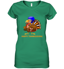 Cool Happy Thanksgiving Football Shirt Gobble Player Turkey Women's V-Neck T-Shirt Women's V-Neck T-Shirt - HHHstores
