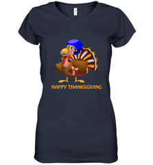 Cool Happy Thanksgiving Football Shirt Gobble Player Turkey Women's V-Neck T-Shirt Women's V-Neck T-Shirt - HHHstores