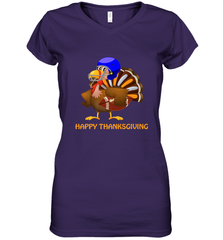 Cool Happy Thanksgiving Football Shirt Gobble Player Turkey Women's V-Neck T-Shirt Women's V-Neck T-Shirt - HHHstores