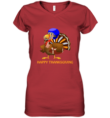 Cool Happy Thanksgiving Football Shirt Gobble Player Turkey Women's V-Neck T-Shirt Women's V-Neck T-Shirt - HHHstores