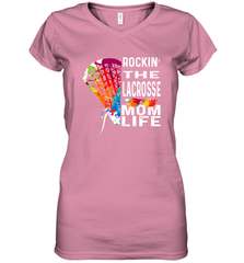 Lacrosse Rockin The Mom Life Women's V-Neck T-Shirt Women's V-Neck T-Shirt - HHHstores