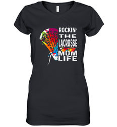 Lacrosse Rockin The Mom Life Women's V-Neck T-Shirt
