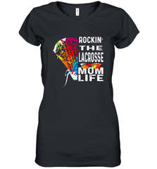 Lacrosse Rockin The Mom Life Women's V-Neck T-Shirt Women's V-Neck T-Shirt - HHHstores