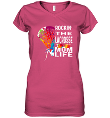 Lacrosse Rockin The Mom Life Women's V-Neck T-Shirt Women's V-Neck T-Shirt - HHHstores