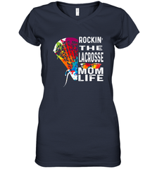 Lacrosse Rockin The Mom Life Women's V-Neck T-Shirt Women's V-Neck T-Shirt - HHHstores