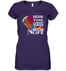 Lacrosse Rockin The Mom Life Women's V-Neck T-Shirt Women's V-Neck T-Shirt - HHHstores