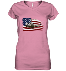 UH 1 UH1 Huey Helicopter T shirt American Flag usa Women's V-Neck T-Shirt Women's V-Neck T-Shirt - HHHstores