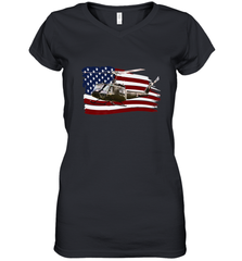 UH 1 UH1 Huey Helicopter T shirt American Flag usa Women's V-Neck T-Shirt Women's V-Neck T-Shirt - HHHstores