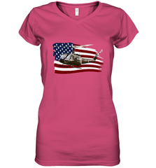 UH 1 UH1 Huey Helicopter T shirt American Flag usa Women's V-Neck T-Shirt Women's V-Neck T-Shirt - HHHstores