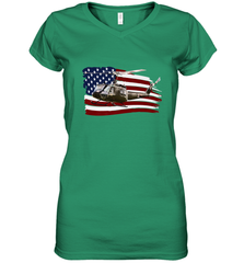 UH 1 UH1 Huey Helicopter T shirt American Flag usa Women's V-Neck T-Shirt Women's V-Neck T-Shirt - HHHstores