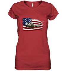 UH 1 UH1 Huey Helicopter T shirt American Flag usa Women's V-Neck T-Shirt Women's V-Neck T-Shirt - HHHstores