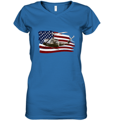 UH 1 UH1 Huey Helicopter T shirt American Flag usa Women's V-Neck T-Shirt Women's V-Neck T-Shirt - HHHstores