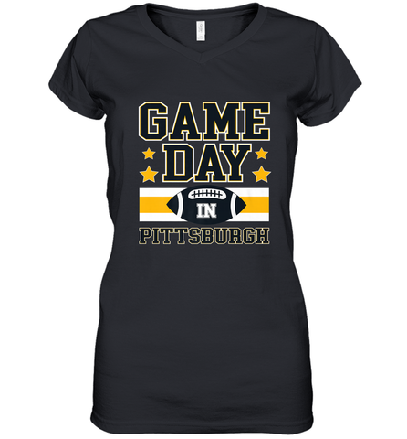NFL Pittsburgh PA. Game Day Football Home Team Women's V-Neck T-Shirt Women's V-Neck T-Shirt / Black / S Women's V-Neck T-Shirt - HHHstores