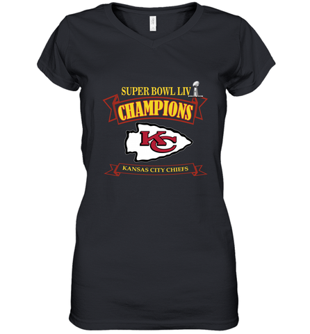 NFL Kansas City Chiefs Pro Line by Fanatics Super Bowl LIV Champions Women's V-Neck T-Shirt Women's V-Neck T-Shirt / Black / S Women's V-Neck T-Shirt - HHHstores