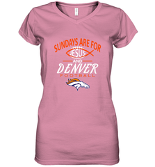 Sundays Are For Jesus and Denver Funny Christian Football Women's V-Neck T-Shirt Women's V-Neck T-Shirt - HHHstores