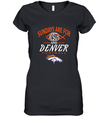 Sundays Are For Jesus and Denver Funny Christian Football Women's V-Neck T-Shirt Women's V-Neck T-Shirt - HHHstores
