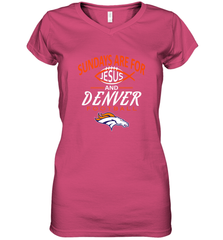 Sundays Are For Jesus and Denver Funny Christian Football Women's V-Neck T-Shirt Women's V-Neck T-Shirt - HHHstores