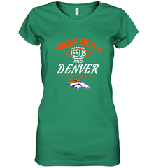 Sundays Are For Jesus and Denver Funny Christian Football Women's V-Neck T-Shirt Women's V-Neck T-Shirt - HHHstores