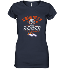 Sundays Are For Jesus and Denver Funny Christian Football Women's V-Neck T-Shirt Women's V-Neck T-Shirt - HHHstores