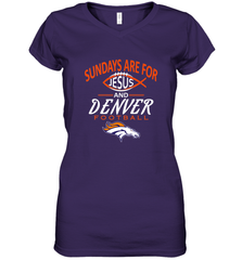 Sundays Are For Jesus and Denver Funny Christian Football Women's V-Neck T-Shirt Women's V-Neck T-Shirt - HHHstores