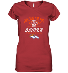 Sundays Are For Jesus and Denver Funny Christian Football Women's V-Neck T-Shirt Women's V-Neck T-Shirt - HHHstores