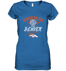 Sundays Are For Jesus and Denver Funny Christian Football Women's V-Neck T-Shirt Women's V-Neck T-Shirt - HHHstores