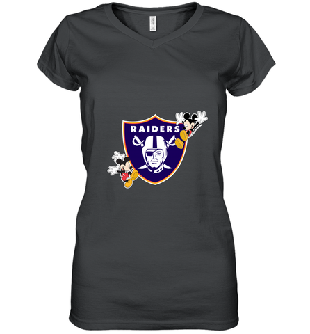Nfl Oakland Raiders Champion Mickey Mouse Women's V-Neck T-Shirt Women's V-Neck T-Shirt / Black / S Women's V-Neck T-Shirt - HHHstores