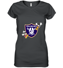 Nfl Oakland Raiders Champion Mickey Mouse Women's V-Neck T-Shirt Women's V-Neck T-Shirt - HHHstores
