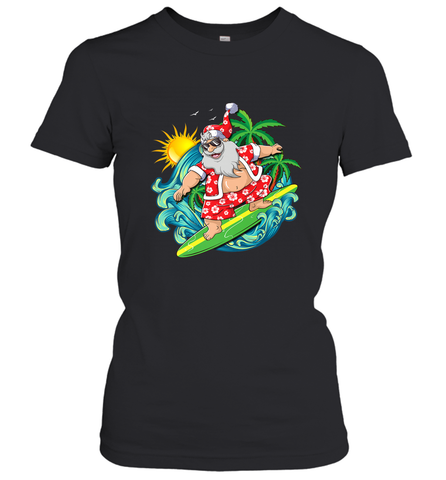 Christmas in July Santa Claus Hawaiian Surfing Gift Surf Women's T-Shirt Women's T-Shirt / Black / S Women's T-Shirt - HHHstores