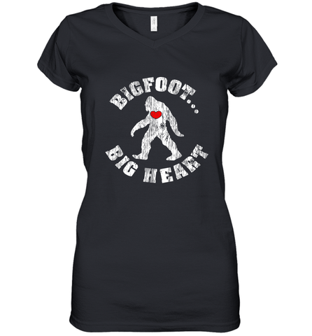 Bigfoot Heart Valentine's Day Lover Art Graphics Great Gift Women's V-Neck T-Shirt Women's V-Neck T-Shirt / Black / S Women's V-Neck T-Shirt - HHHstores