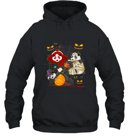 Panda Happy Halloween T shirt Cute Mummy Witch Pumpkin Hooded Sweatshirt Hooded Sweatshirt / Black / S Hooded Sweatshirt - HHHstores