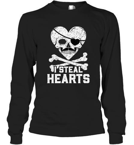 I Steal Hearts Valentine's Day Pirate Skull Art Graphics Long Sleeve T-Shirt Long Sleeve T-Shirt / Black / S Long Sleeve T-Shirt - HHHstores