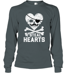 I Steal Hearts Valentine's Day Pirate Skull Art Graphics Long Sleeve T-Shirt Long Sleeve T-Shirt - HHHstores