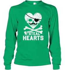 I Steal Hearts Valentine's Day Pirate Skull Art Graphics Long Sleeve T-Shirt Long Sleeve T-Shirt - HHHstores