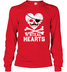 I Steal Hearts Valentine's Day Pirate Skull Art Graphics Long Sleeve T-Shirt Long Sleeve T-Shirt - HHHstores