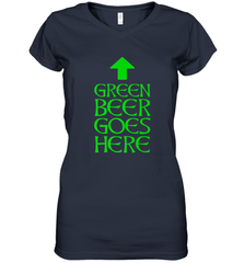 Green Beer Goes Here Funny St. Patrick's Day Women's V-Neck T-Shirt Women's V-Neck T-Shirt - HHHstores