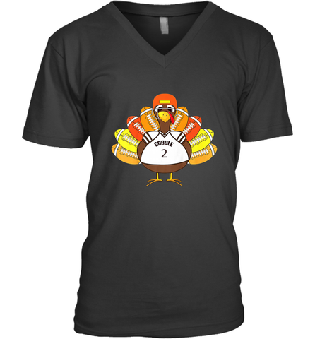 Cool Thanksgiving Football Shirt _ Gobble Player Turkey Gift Men's V-Neck Men's V-Neck / Black / S Men's V-Neck - HHHstores