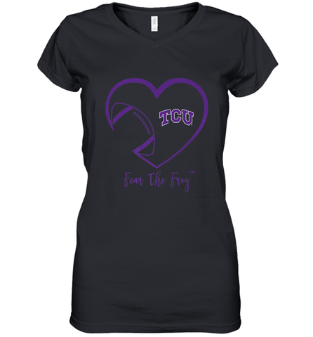 TCU Horned Frogs Football Inside Heart  Team Women's V-Neck T-Shirt Women's V-Neck T-Shirt / Black / S Women's V-Neck T-Shirt - HHHstores