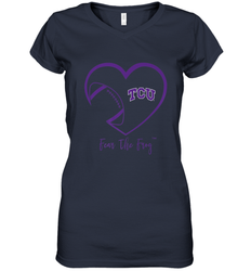 TCU Horned Frogs Football Inside Heart  Team Women's V-Neck T-Shirt